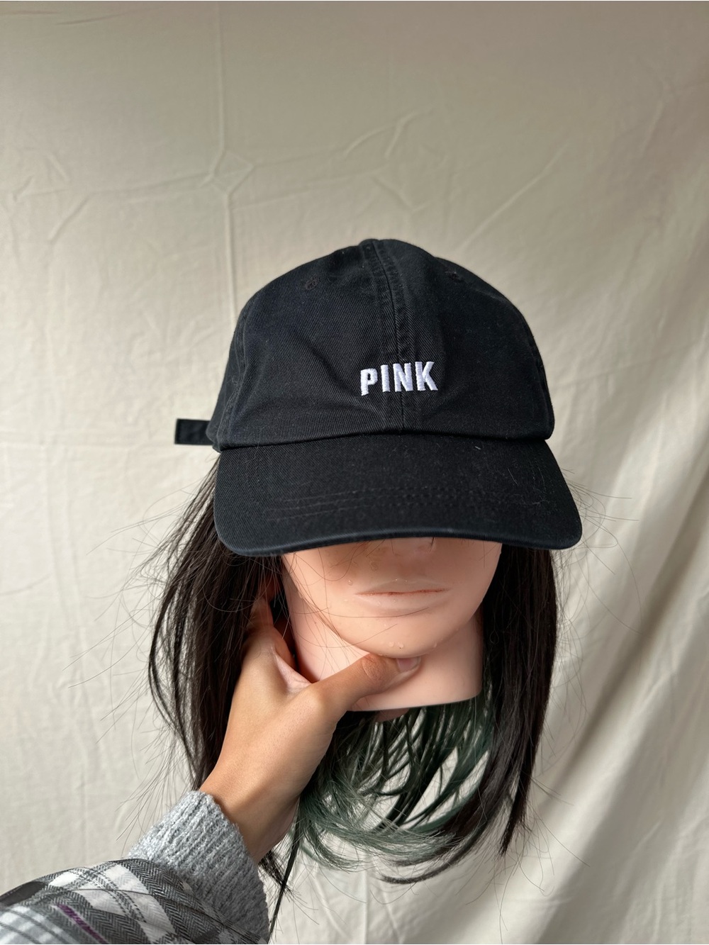 Victoria's Secret PINK Hat Baseball BLACK White Logo Adjustable Strap Cap
